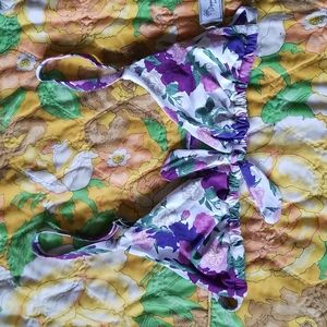 Dippin' Daisy's Bikini Top Front Tie Purple Floral Fixed Back Small